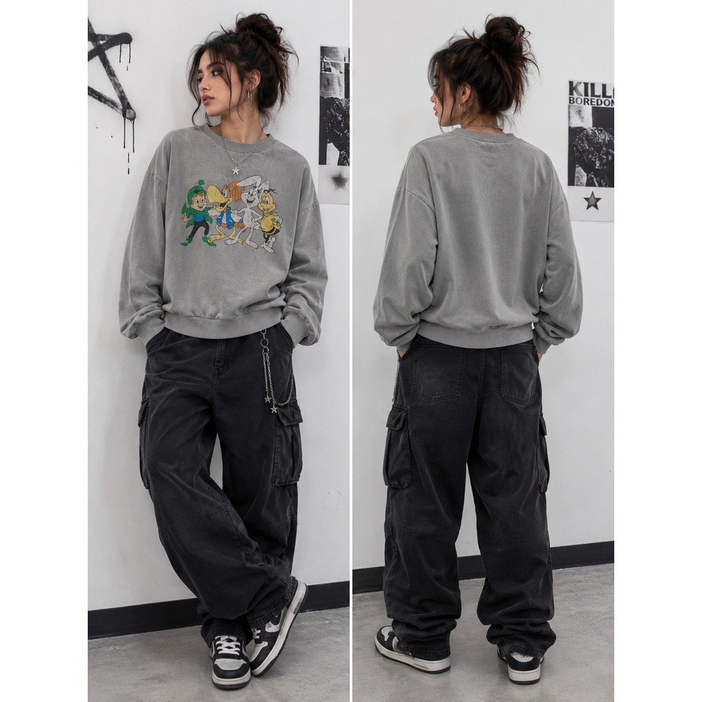 Streetwear Grunge General Mills Cereal Mascot GrayGraphic Pullover S‎ Sweatshirt